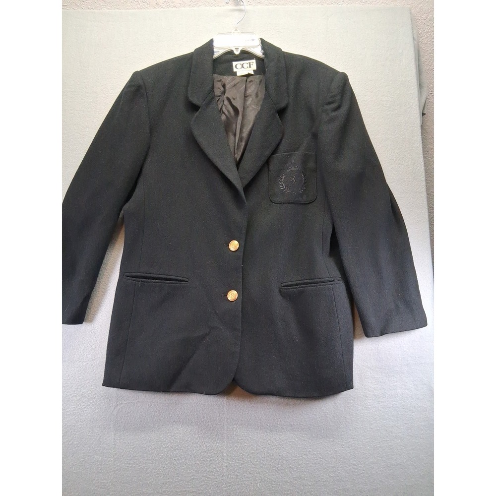 CCF‎ 100% Morino Wool Blazer Jacket Women 2 Button Embroided Size 14